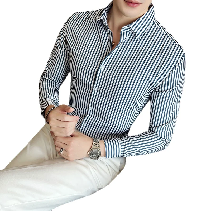 

2022 New Upscale autumn texture striped youth fashion M-3XL long-sleeved shirt men's slim business no-ironing shirt