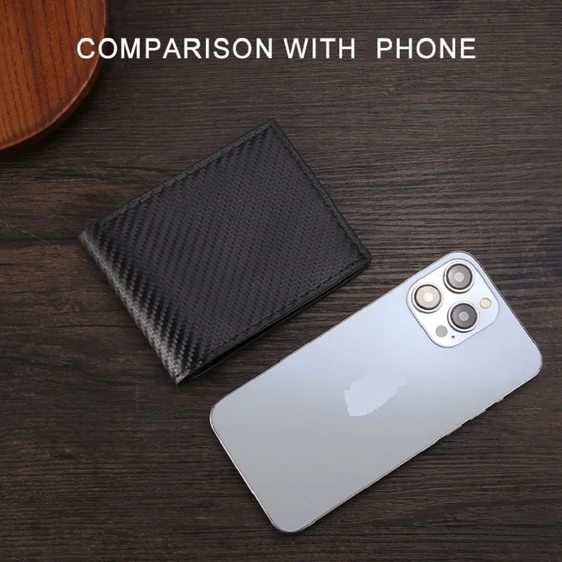 Carbon Fiber Pattern Men's Short Wallet Large Capacity Money Clip Minimalist Slim Bifold Multi Card Holder Purses With ID Window 6