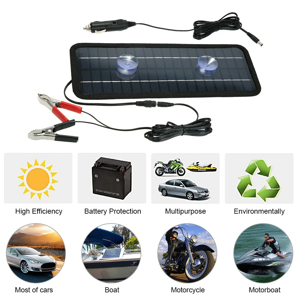 12V Solar Trickle Charger Portable Power Solar Panel Solar Battery Charger 12 Volt Waterproof Solar Battery Maintainer for Car