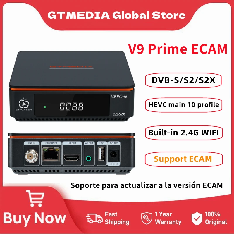 

GTMEDIA V9 Prime ECAM DVB-S/S2/S2X Satellite Receiver HEVC Main 10 Profile 1080P Full HD TV BOX Built-in 2.4G WiFi Support Ecam