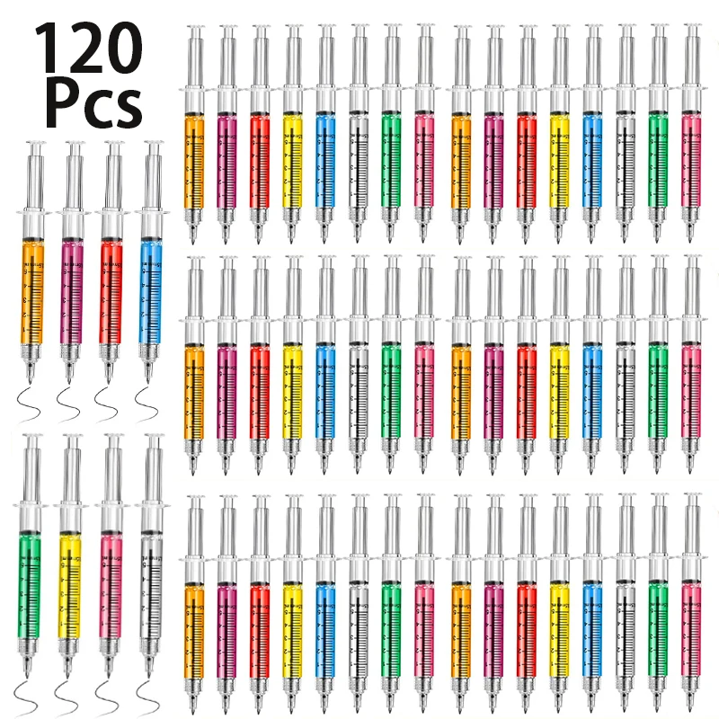 

120Pcs Syringe Pens Retractable Fun Nurse Pens Novelty Pens Nurse Graduation Gifts Nursing School Supplies Kids Party Favor