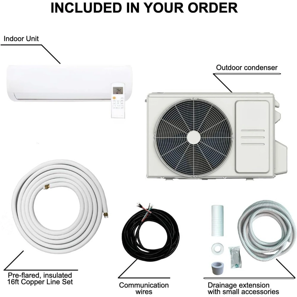 9,000 BTU, 110/120V Ductless Mini Split AC/Heating System With Heat Pump Including 16ft Installation Kit 4