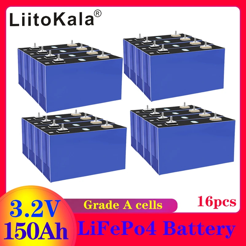 

16PCS LiitoKala LiFePO4 3.2V 150AH Grade A+ Lithium ion Battery power bank for Solar panel Storage System rechargeable