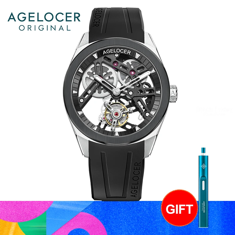 

AGELOCER Original Tourbillon Watch Ceramic Bezel Men's Sports Luxury Skeleton Manual Mechanical Watch Birthday Gift for Men