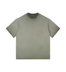 Vintage Gradient Short - Sleeve Unisex Casual Loose - Fit Cotton Tee - S (Army green)
