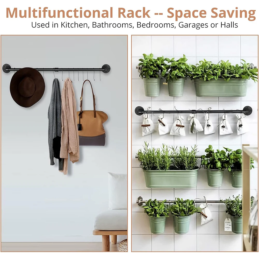 Wall Mounted Storage Rack with 10 Hooks Pan Pot Lid Shovel Spoon Organizer Hanging Iron Rack Kitchen Utensils 3