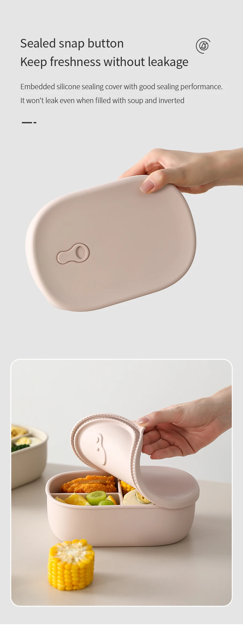 Description Picture 4 of item3-Grid 900ml Silicone Lunch Box With Lid Microwaveable Fruit Lunch Box Refrigerator Fresh-Keeping Box Picnic Outdoor Lunch Box