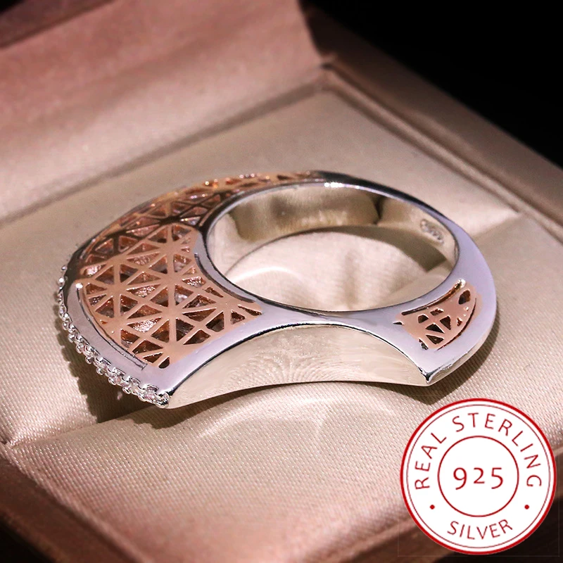 Women S925 Silver Color Zirconium Ring Fashion Rice Series Moon Shape Personality Jewelry Innovation Commemorative Gift