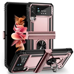 Durable Anti-Drop Kickstand Ring Holder Phone Case with Fall Protection for Samsung Galaxy Z Series (Rose gold)