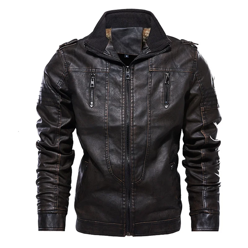 

2024 Winter Men's Casual Motorcycle Fleece Faux Leather Jacket Male Autumn Biker PU Coat Slim Overcoats M-4XL