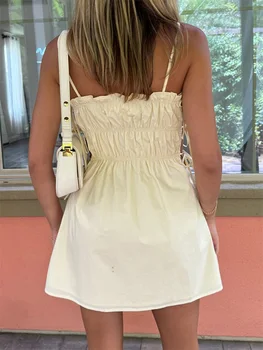 Elegant Sleeveless V-Neck Dress with Ruffle Trim and Lace-Up Back Detail for Women s Summer Party Outfit 1