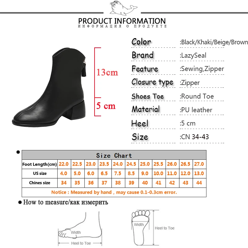 LazySeal Concise Stretch Boots Zipper Square Heel Ankle Boots For Women Ladies Shoes Plus Size 43 Elastic Leather Modern Boot