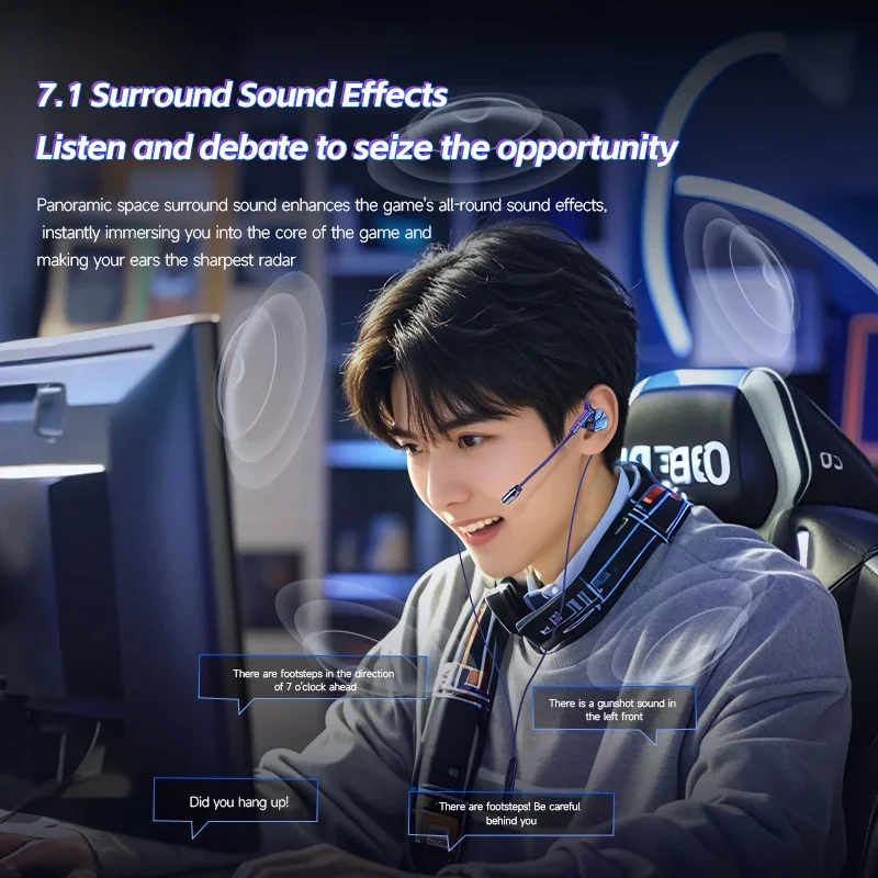 Gaming Earbud Gamer Headphone With Dual Microphones Typec&3.5mm In-ear Earphones HiFi Stereo Headsets Sport with Mic for Samsung 6