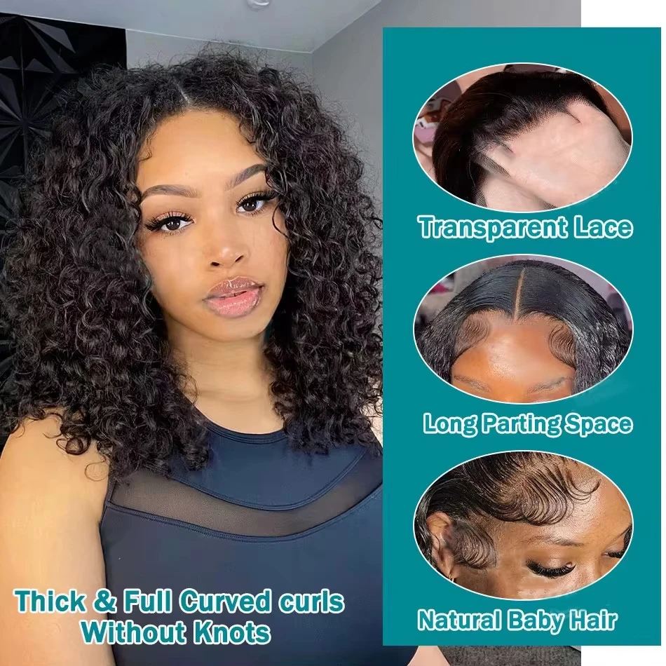 200 Density Curly Short Bob Wig Human Hair Brazilian Deep Wave 13x4 13x6 HD Lace Frontal Human Hair Wig For Women