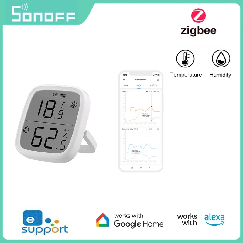 

SONOFF SNZB-02D Zigbee Ewelink Smart Temperature Humidity Sensor Large LCD Remote Real-time Monitoring APP Via Google Home Alexa