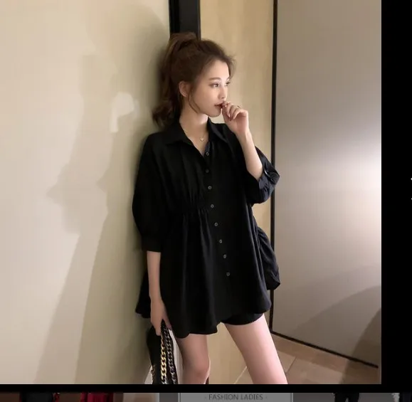 Maternity Summer Clothing Suits Solid Color Turn-Down Collar Shirts + Belly Shorts Twinset Loose Pregnant Woman Clothes Set Casual women maternity sets
