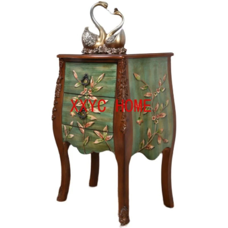 

American Living Room Solid Wood Sofa Retro Simple Coffee Table Chest of Drawers Bedside Storage Small Side Cabinet