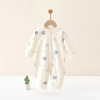 AYNIGIELL 2025 جديد الخريف الطفل بذلة واحدة الصدر الكرتون نمط ملابس الطفل 0-18 أشهر القطن الخالص الطفل بذلة