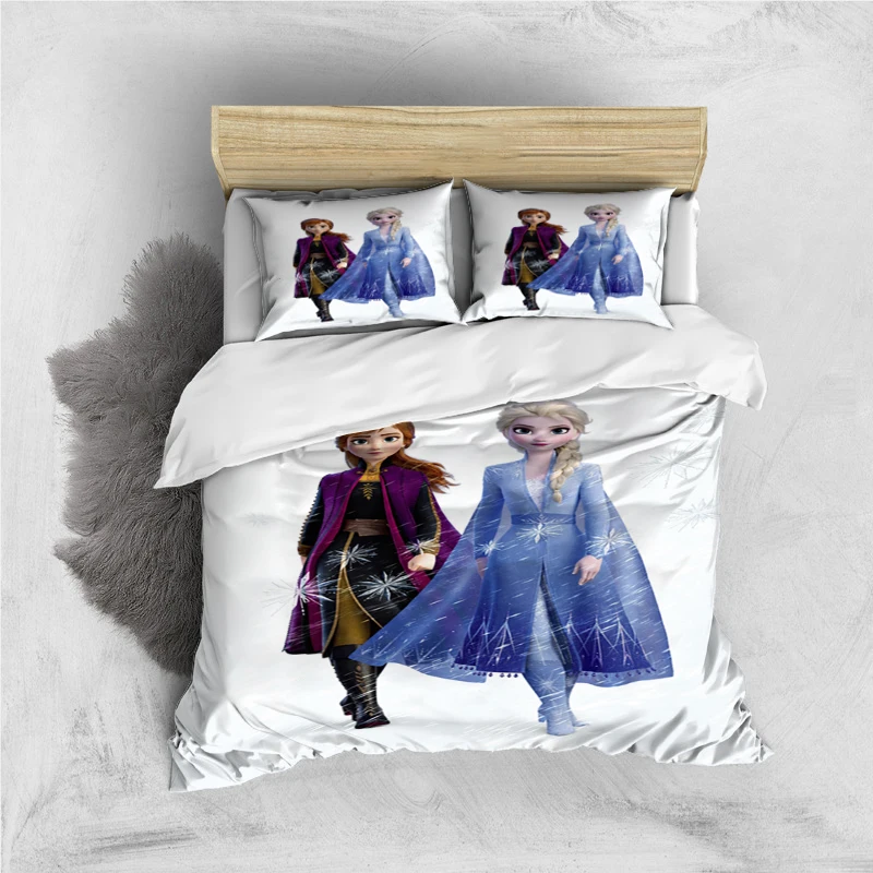 thumbnail image 1 of Juego de cama de tres piezas con estampado de dibujos animados de Disney Frozen Elsa y funda de almohada para niños o adultos, tamaño King, Queen, Full y Twin, 1 of 5