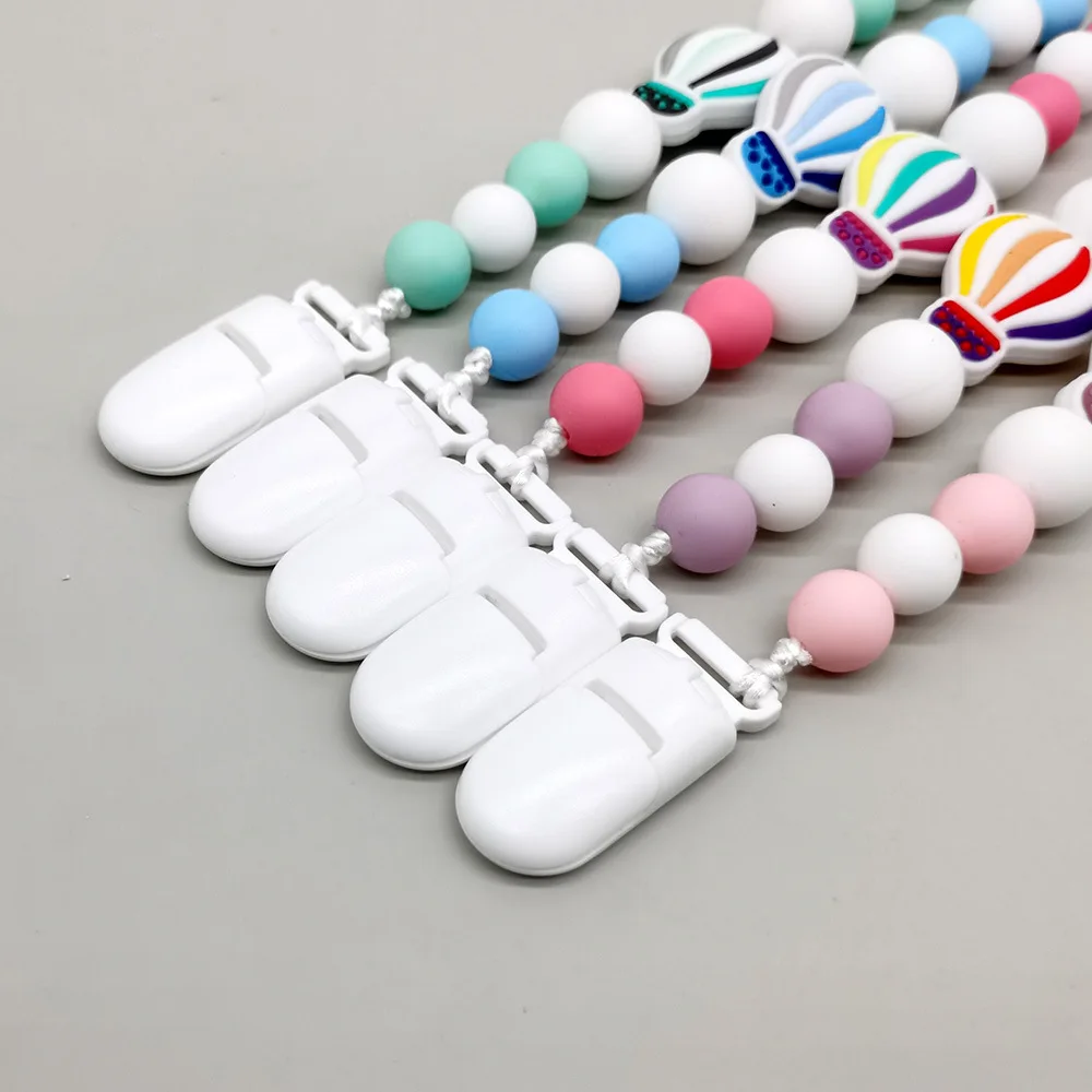 Hot Air Balloon Silicone Baby Pacifier Clip, Infant Pacifier Holder Leash, Cute Dummy Chain Teething Toy for Newborns Toddlers