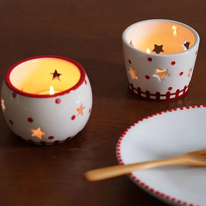 

Милый Рождественский керамический полый подсвечник с ручной росписью, свечи и поддержка домашних декоративных свечей, свадебный подарок