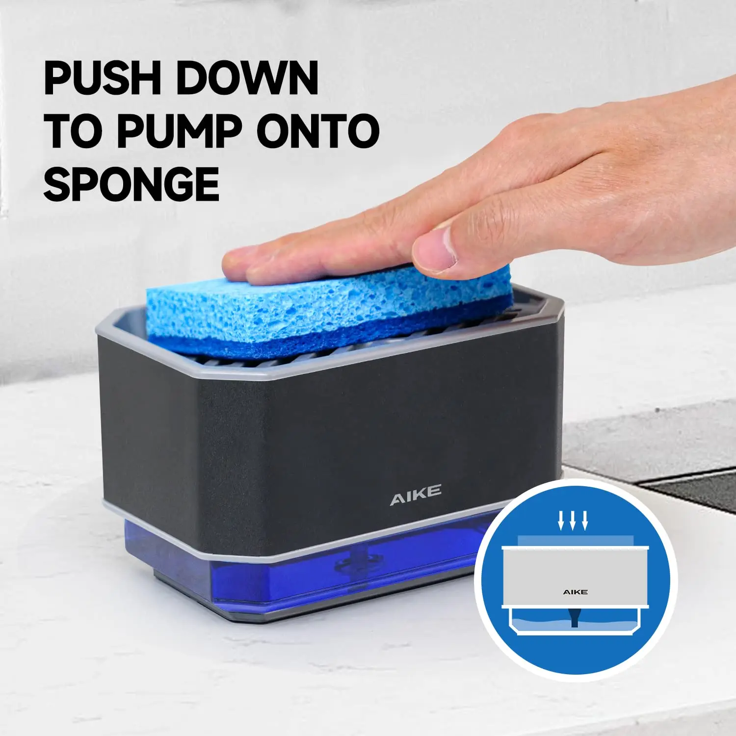 Aike-dispensadores de Sabonete de Dispensador Manual de Detergente Suporte de Esponja para Cozinha Lavagem de Prato Aço Inoxidável