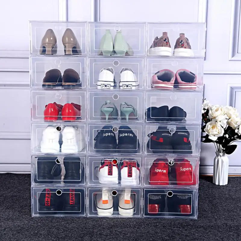  Toyvian Cajas de zapatos transparentes apilables, caja de  almacenamiento de zapatos, organizador de zapatos, caja de plástico para  zapatos debajo de la cama, armario, garaje, gabinete, entrada, color rojo,  14.2 x