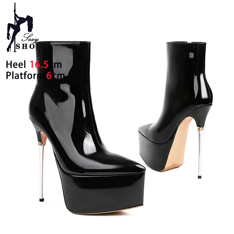 Ankle Boots Women Mirror Face Stiletto Heels Shoes Thick Soled Lady Platform Wedding Boots Party Club Pointy Toe Short Botas