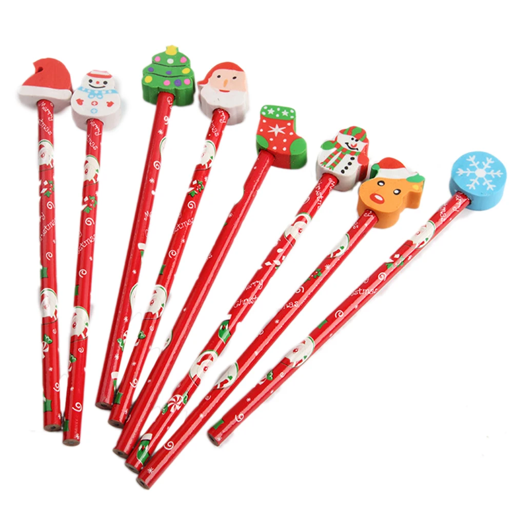 12Pcs Christmas Pencil with Eraser Students Pencils With Rubber Erasers Cartoon Pencils Christmas Gift Office School Stationery