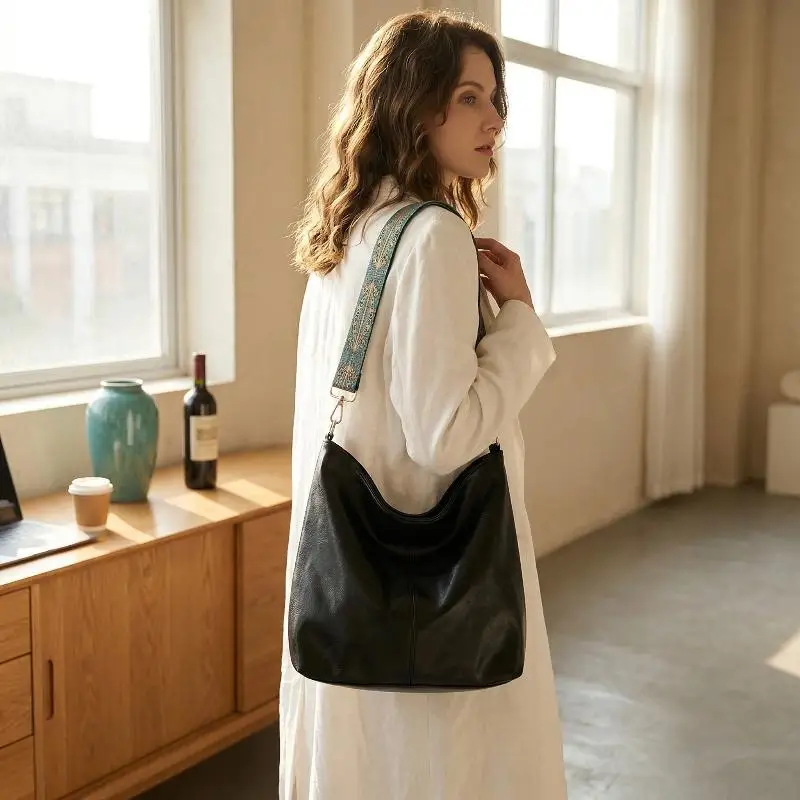 **Women High Capacity Vintage Crossbody Bag Large Fashion Bucket Shoulder Bag for Work Computer Tote 5
