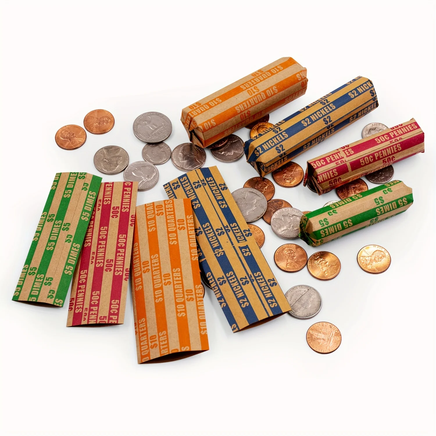 200 Pcs Assorted Packed Flat Stripped Coin Wrappers, Coin Rolls Wrapper For Quarters Dimes Nickels Pennies