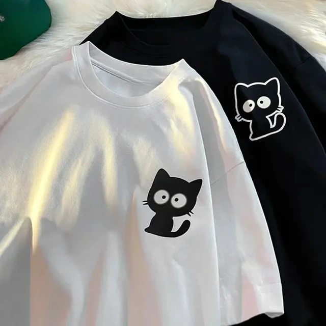 Femme décontracté impression col rond manches courtes T-Shirt 2025 nouvelle tendance d'été tout-match lâche dessin animé pull haut T-Shirt femmes vêtements 1