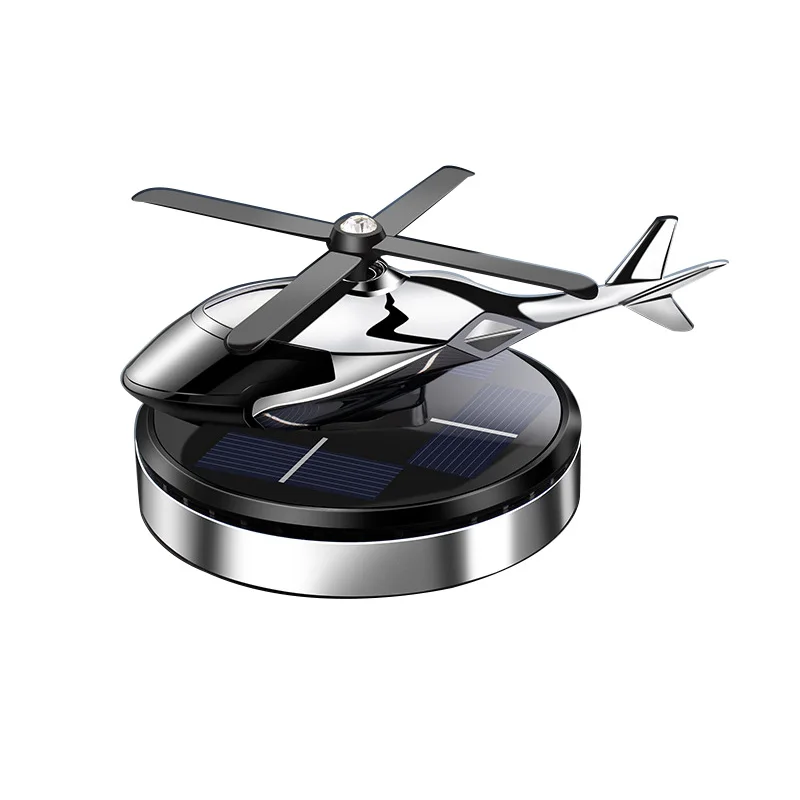 Aircraft Shape Diffuser Solar Power Rotating Car Helicopter Aromatherapy diffuser Perfume Car Interior Accesories （silver）