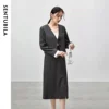 SENTUBILA Two Piece Skirt Sets Women Outfits 2025 Spring Office Ladies V Neck Grey Blazer Jackets Straight Slit Skirt 143Z56241 4
