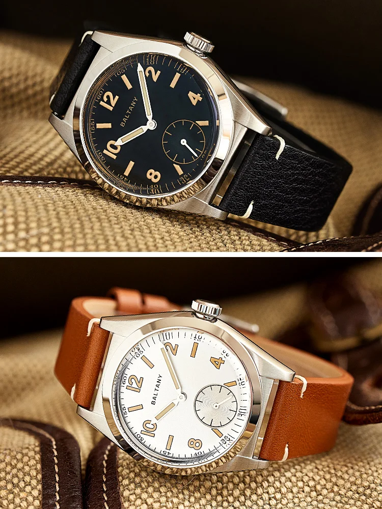 Baltany Quartz Bubbleback Watches S4012 Gold Bezel Luminous Dial Microbrand Design 100M Waterproof Retro Dress Watches