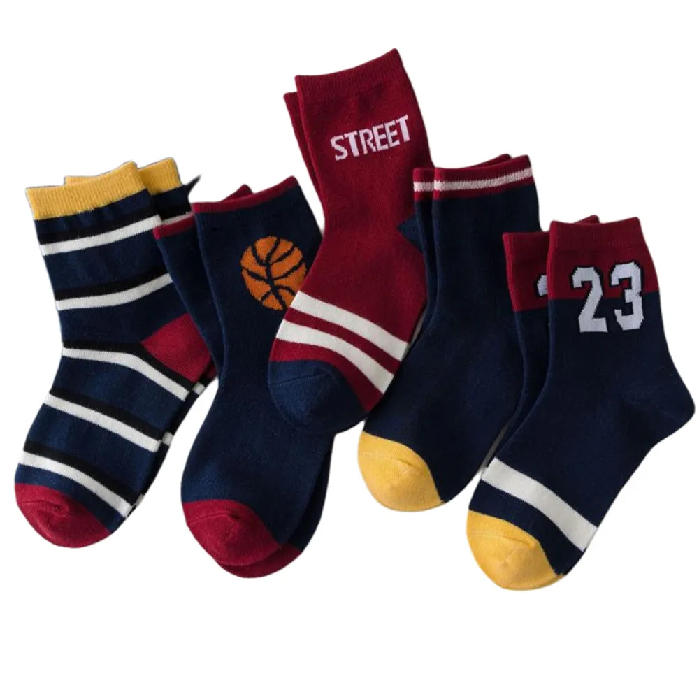 

5pairs/lot Autumn Winter Basketball Children Boy Socks Cotton Breathable Cartoon Students Socks