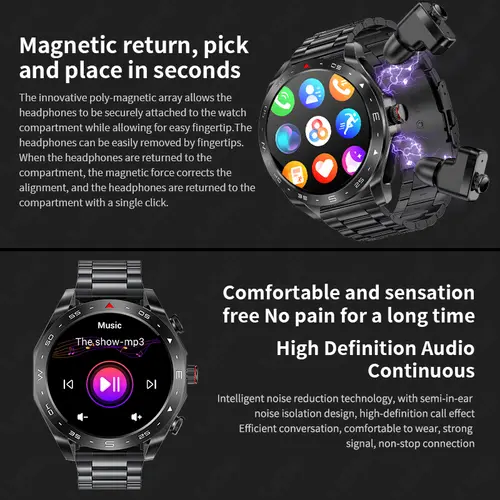 LIGE Smartwatch With Earbuds Bluetooth Headset Speaker Tracker Music Sport Health Track Waterproof AMOLED Screen Men Smart Watch - Image 6