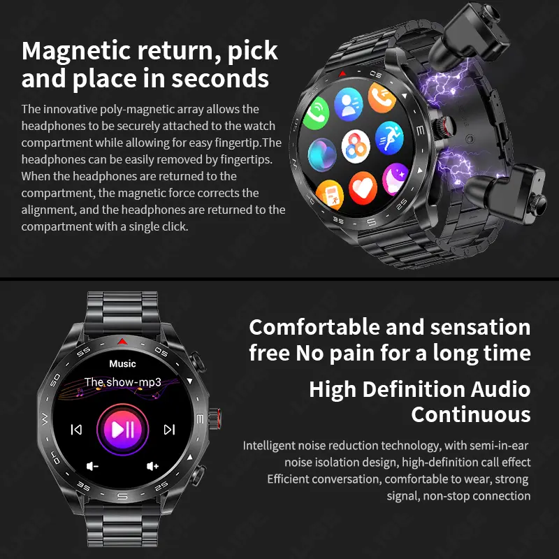 LIGE Smartwatch With Earbuds Bluetooth Headset Speaker Tracker Music Sport Health Track Waterproof AMOLED Screen Men Smart Watch - Image 6