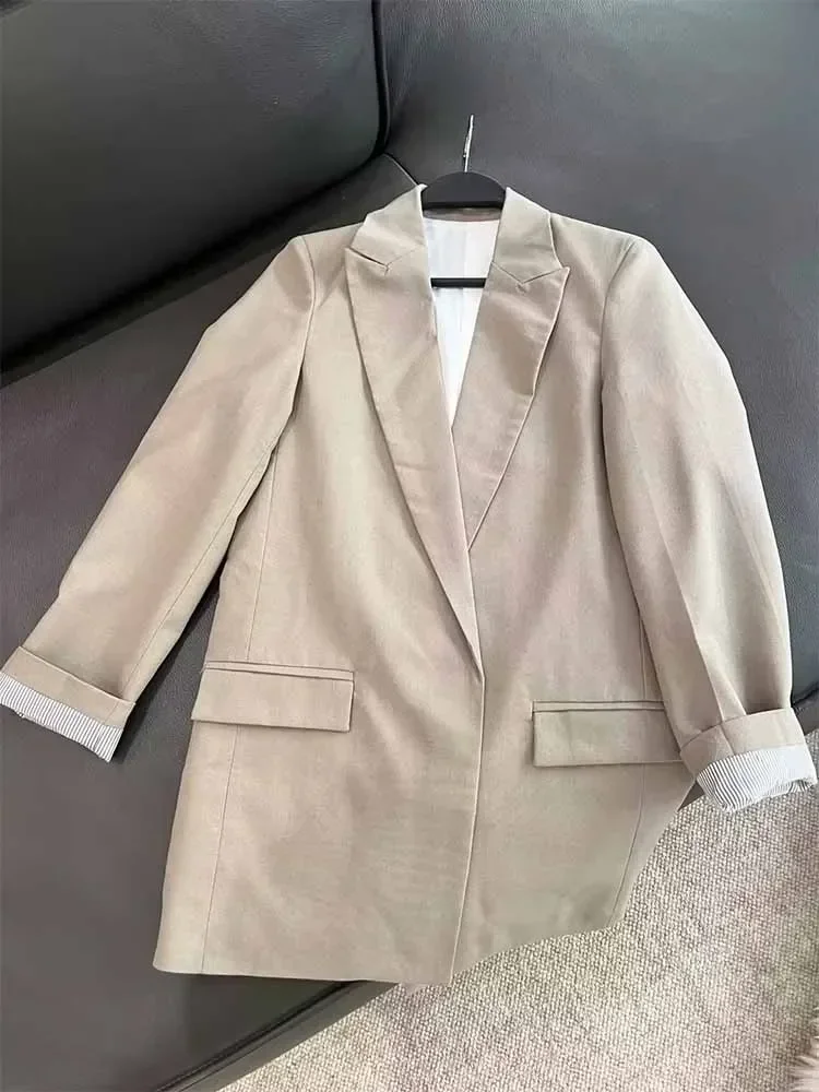 

Women New Fashion Pocket decoration Printed cuffs Casual Open Blazer Coat Vintage lapel Long Sleeve Female Outerwear Chic