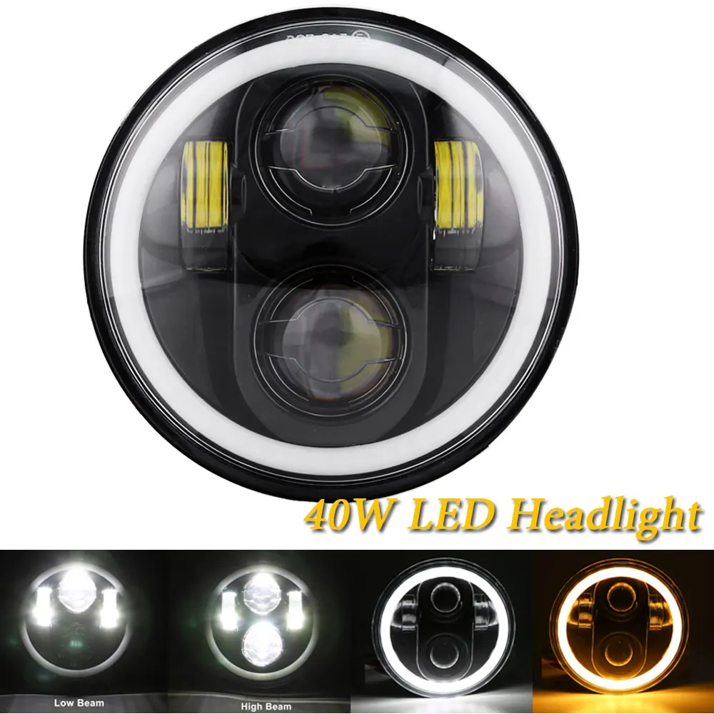 signal light motorcycle 5.75 Inch Black Halo Angel Eyes LED Headlight For Harley Sportster 1200 883 Street 500 750 5-3/4" Projector Round Headlamp motorcycle underglow lights Lighting