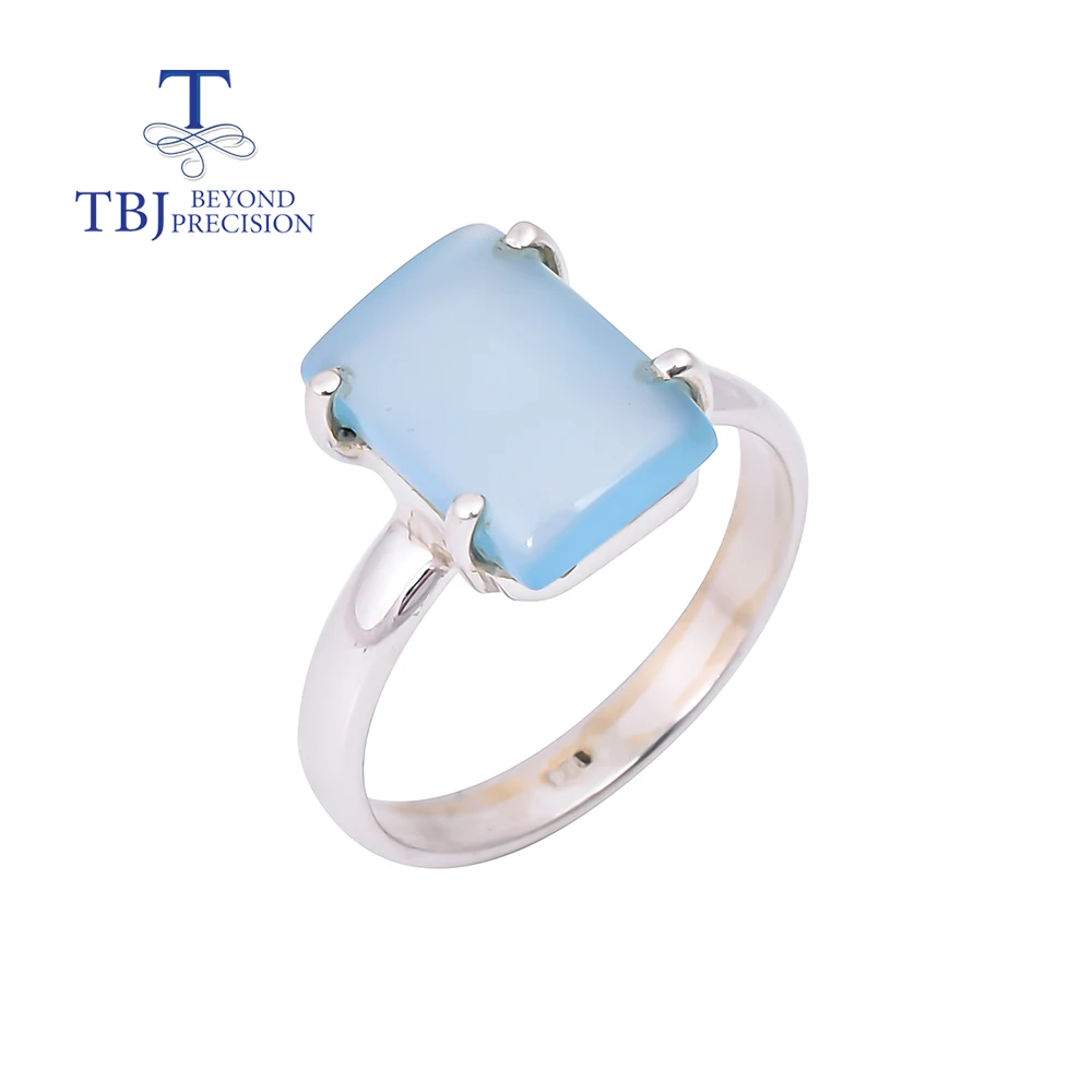 

Handmade 925 Sterling silver Simple Ring blue chalcedony agate 8x12 fine jewelry for women wife girls daily wear birthday gift
