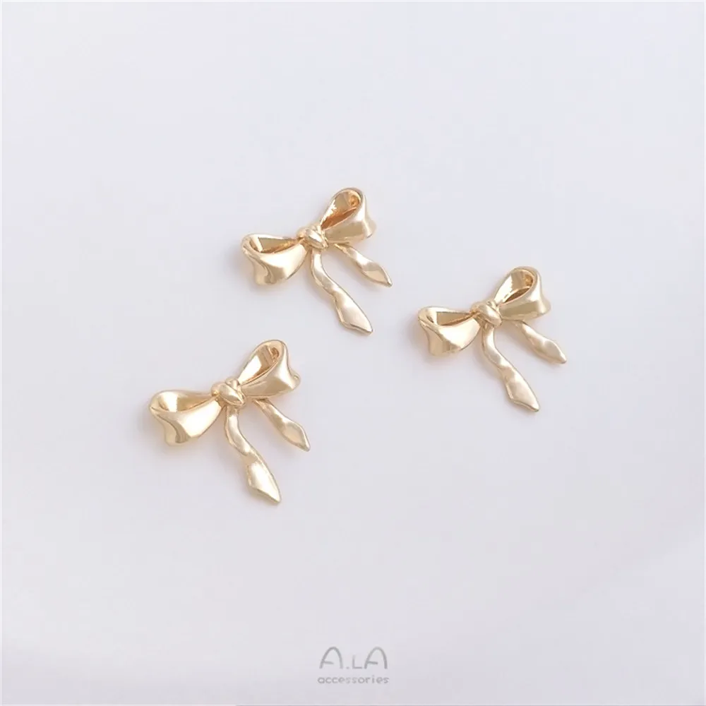 

14K gold covered smooth three-dimensional bow pendant handmade diy chain earrings Pendant ornaments hanging ornaments