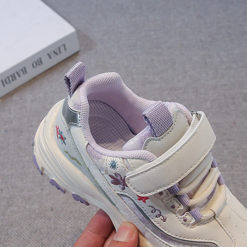 Girls Non Slip Sneakers Floral Embroidered Toddler Shoes