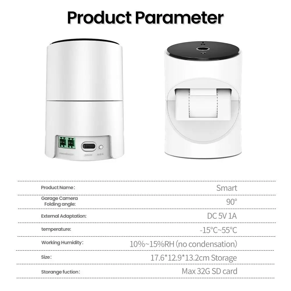 Tuya WiFi Smart Garage Camera Wireless Remote Control Sensor Night Vision Monitor Message Alert For Alexa Google Home