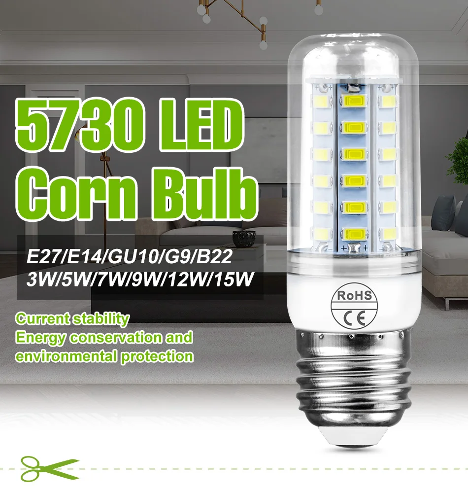 Description Picture 2 of itemE27 LED Corn Bulb E14 Lamp GU10 Spotlight G9 Ceiling Chandeliers 220V Indoor Home Bedroom Living Room B22 Lights Cool/Warm White