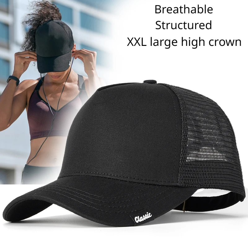 

Mesh Baseball Cap for Women Men High Crown Sports Golf Hat Breathable Trucker Hat Big Head Dad Hat Adjustable Summer Sun Hat