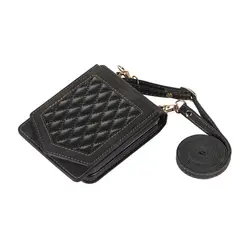 Elegant Mirror Crossbody Card Holder Case with Long Lanyard and Makeup Pocket in Leather for Galaxy Z Flip 6 (Black)