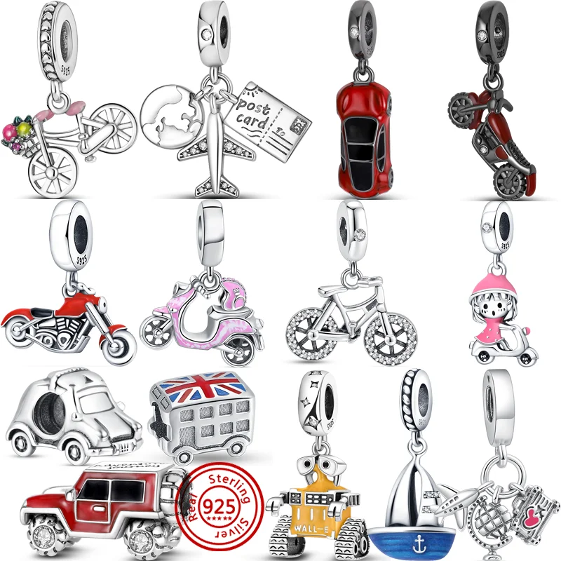 

925 Silver Bike Motorcycle Electric Vehicle SUV Car Airplane Beads Fit Original Pandora Charm Bracelet Women Jewelry Accessories