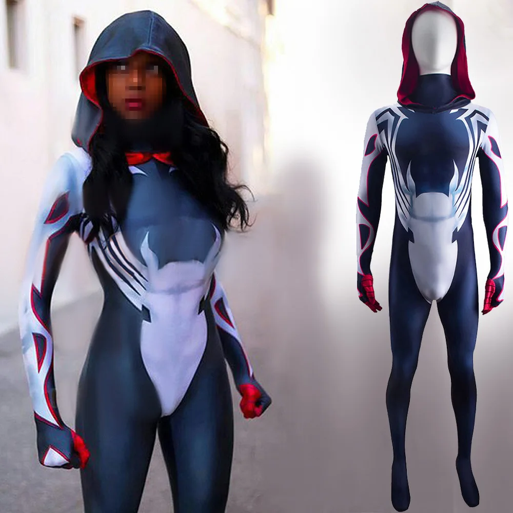 Symbiote Miles Morales Spider Girl Costume Cosplay Lycra Spandex