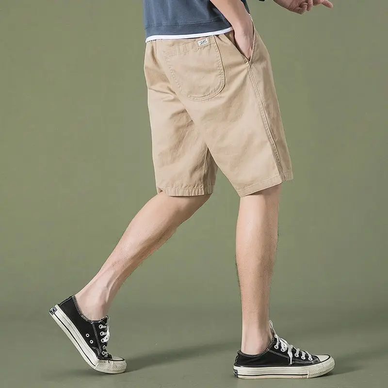 Fashion Solid Color Thin Loose Men's Cargo Shorts Classic Summer Pocket Waist Drawstring Street Casual Versatile Male Short